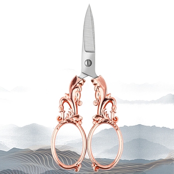 Stainless Steel Scissors, Embroidery Scissors, Sewing Scissors, with Zinc Alloy Handle, Rose Gold, 135x57mm