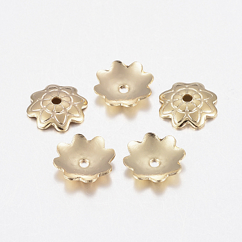 304 Stainless Steel Bead Caps, Flower, Multi-Petal, Golden, 7.5x1.5mm, Hole: 1mm