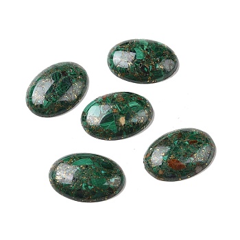 Natural Malachite Cabochons, with Gold Line, Oval, 30x22x6mm