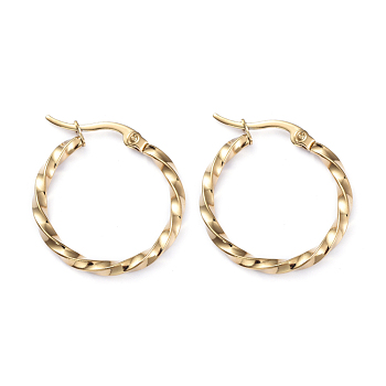 201 Stainless Steel Hoop Earrings, with 304 Stainless Steel Pins, Twisted Ring Shape, Golden, 25x2.5mm, Pin: 1x0.7mm