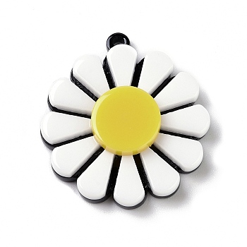 Acrylic Pendants, Sunflower Charm, Yellow, 29x26x5.5mm, Hole: 1.6mm