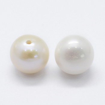 Natural Cultured Freshwater Pearl Beads, Grade 3A, Half Drilled, Round, Floral White, 8mm, Hole: 0.8mm