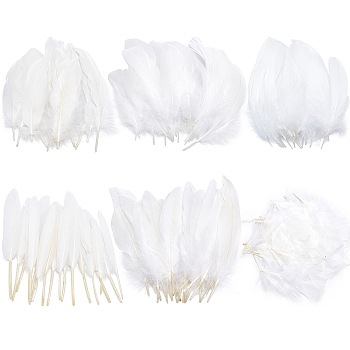 Gorgecraft 240Pcs 6 Style Goose Feather Costume Accessories, Dyed, White, 100~220x13~55x1.5~3mm, 40pcs/style