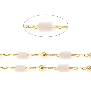 Handmade Natural Rose Quartz Beaded Chains, Real 18K Gold Plated Plated Brass Chains, Soldered, with Spool, Long-Lasting Plated, 4~5x2~2.5mm, Beads: 2mm, Link: 2x1x0.2mm and 2x1.5x0.2mm, about 32.8 Feet(10m)/roll