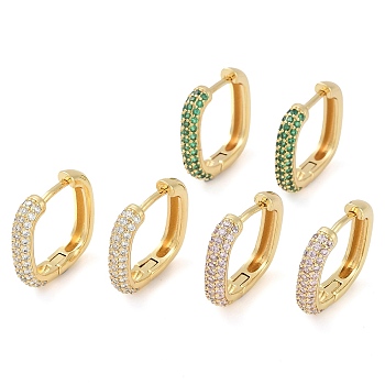 Rack Plating Square Brass Micro Pave Cubic Zirconia Hoop Earrings, Long-Lasting Plated, Lead Free & Cadmium Free, Real 18K Gold Plated, Mixed Color, 19x4mm