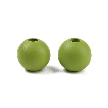 Wood European Beads, Matte Style, Round, Yellow Green, 15mm, Hole: 4.7mm