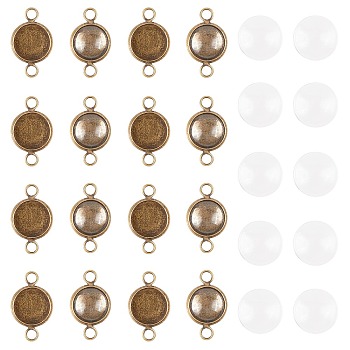 ARRICRAFT DIY Link Making Kits,include Flat Round Brass Cabochon Connector Settings, Plain Edge Bezel Cups and Dome Transparent Glass Cabochons, Antique Bronze, Setting: 20x12x2mm, Tray: 10mm, Hole: 2.5mm, 30pcs/box