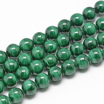 Natural Malachite Beads Strands, Round, 10mm, Hole: 1mm, about 40pcs/strand, 15.7 inch(39.8cm)