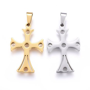 304 Stainless Steel Pendants, Cut-Out, with Hollow, Cross, Mixed Color, 31x20x2.2mm, Hole: 8x4mm