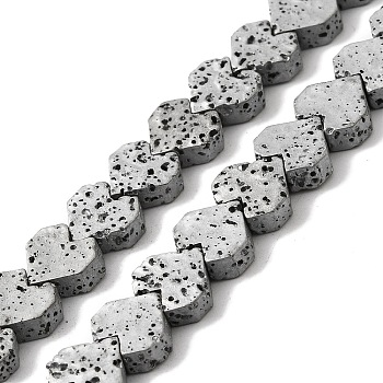 Electroplated Natural Lava Rock Beads Strands, Heart, Platinum Plated, 8x8.5x3mm, Hole: 1mm, about 60pcs/strand, 16.54''(42cm)