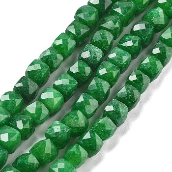 Natural Quartz Beads Strands, Dyed, Faceted, Cube, Green, 6.5~7x6.5~7x6.5~7mm, Hole: 1mm, about 61~62pcs/strand, 15.47~15.67 inch(39.3~39.8cm)