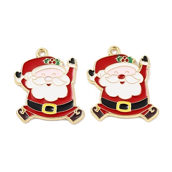 Christmas Theme Rack Plating Alloy Pendants, with Enamel, Cadmium Free & Nickel Free & Lead Free, Golden, Santa Claus, 27.5x24x1.5mm, Hole: 1.8~2mm