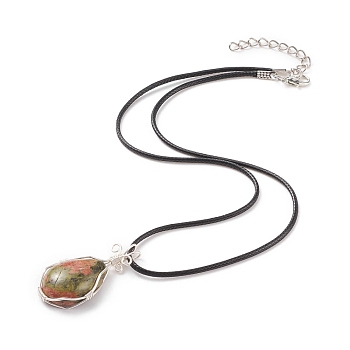 Natural Unakite Teardrop Pendant Necklaces Set with Waxed Cords for Women, 17.91 inch(45.5cm)