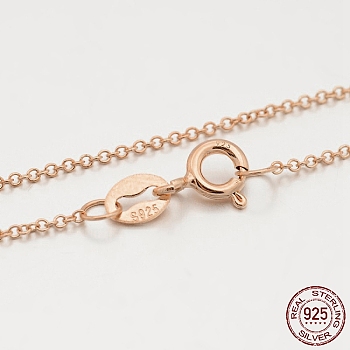 925 Sterling Silver Rolo Chain Necklaces, with Spring Ring Clasps, Thin Chain, Rose Gold, 18 inch, 1mm
