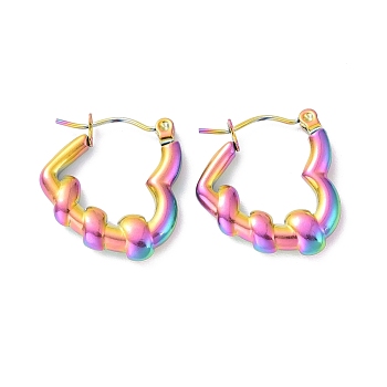 Ion Plating(IP) Rainbow Color 304 Stainless Steel Heart Hoop Earrings for Women, 20x18.5x3.5mm, Pin: 0.8mm