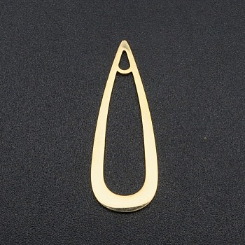 201 Stainless Steel Pendants, Teardrop Charm, Laser Cut, Real 18K Gold Plated, 29x11x1mm, Hole: 1.8mm