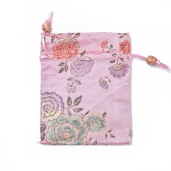 Chemical Fiber Packing Pouches, Drawstring Bags, Rectangle with Common Peony Pattern, Thistle, 14x11cm
