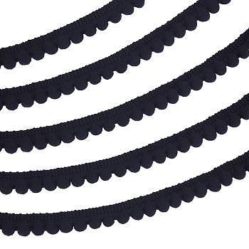 Elite Polyester Lace Trim, Single Edge with Pom Poms Ball Trimming, Garment Accessories, Black, 1/2 inch(12mm), about 24~25 yards/set