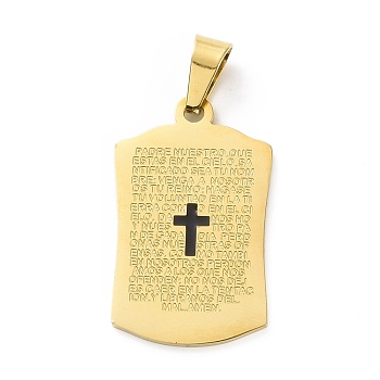 Vacuum Plating 304 Stainless Steel Enamel Pendants, Rectangle with Cross & Word, Golden, 33.5x20.5x1.5mm, Hole: 4.5x9mm