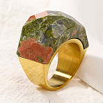 Fashionable 304 Stainless Steel & Natural Unakite Finger Rings, Real 18K Gold Plated, US Size 8(18.1mm)(FS-WG90577-38)