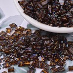MIYUKI TILA Beads, Japanese Seed Beads, 2-Hole, (TL4502) Transparent Dark Topaz Picasso, 5x5x1.9mm, Hole: 0.8mm, about 5900pcs/500g(SEED-MY05-TL4502)