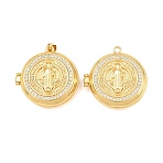 Religion Brass Locket Pendants, Cadmium Free & Lead Free, Real 18K Gold Plated, Rack Plating, Long-Lasting Plated, Flat Round with Saint Charms, Real 18K Gold Plated, 26x26x9mm, Hole: 3x5mm, Inner Diameter: 20mm(KK-D232-19G-02)