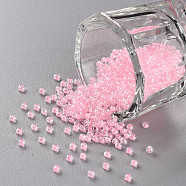 11/0 Grade A Round Glass Seed Beads, Transparent Inside Colours, Luster Plated, Misty Rose, 2.3x1.5mm, Hole: 1mm, about 48500pcs/pound(SEED-N001-F-241)