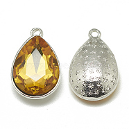 Alloy Glass Charms, Faceted, teardrop, Platinum, Gold, 14.5x9x5mm, Hole: 1.5mm(PALLOY-T028-7x10mm-22)