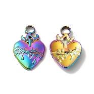 Ion Plating(IP) 304 Stainless Steel Pendant, Heart Charm, Rainbow Color, 17x11x2.5mm, Hole: 2.5mm(STAS-H212-36MC)