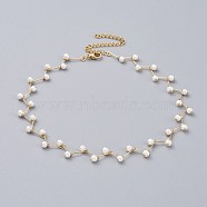 Glass Pearl Beaded Choker Necklaces, with Brass Pins and 304 Stainless Steel Findings, White, Golden, 12.7 inch(32.5cm)(NJEW-JN02530)
