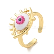 Acrylic Horse Eye Open Cuff Ring, Real 18K Gold Plated Brass Jewelry for Women, Cadmium Free & Lead Free, Hot Pink, US Size 7(17.3mm)(RJEW-B042-04G-02)