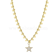 Star Brass Micro Pave Cubic Zirconia Pendant Necklaces, with Brass Curb Chains and 304 Stainless Steel Lobster Claw Clasps, Golden, 17.52 inch(44.5cm)(NJEW-PH01391)