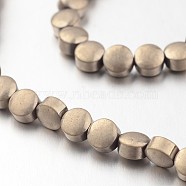 Electroplate Non-magnetic Synthetic Hematite Bead Strands, Frosted, Flat Round, Antique Bronze Plated, 4x3mm, Hole: 1mm, about 100pcs/strand, 15.7 inch(G-F300-33B-F06)