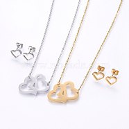 304 Stainless Steel Jewelry Sets, Stud Earrings and Pendant Necklaces, Heart, Mixed Color, Necklace: 18.9 inch(48cm), Stud Earrings: 8x10x1.2mm, Pin: 0.8mm(SJEW-O090-17)