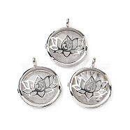 Natural Quartz Crystal Locket Pendants, Rock Crystal, Flat Round Charms, with Platinum Plated Brass Lotus Findings, 31.5x27x9mm, Hole: 4.6mm(G-G982-01P-13)