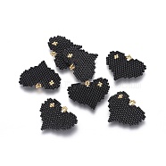 MIYUKI & TOHO Handmade Japanese Seed Beads Pendants, Loom Pattern, Heart, Black, 23~24x29~30x1.7mm, Hole: 2mm(SEED-A029-EA03)