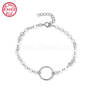 Rhodium Plated 925 Sterling Silver Ring Link Bracelets, Platinum, 6-1/4 inch(16cm)(EN4522-1)