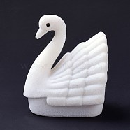 Velvet Ring Boxes, with Plastic and Rhinestone, Swan, White, 5.85x5.2x7.25cm(VBOX-F004-05A)