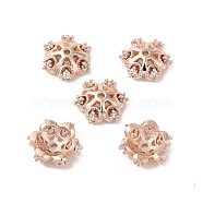 Rack Plating Brass Beads Caps, with Cubic Zirconia, Long-Lasting Plated, Lead Free & Cadmium Free, Flower, Rose Gold, 8.4x8.4x3mm, Hole: 1mm(KK-B088-05B-RG)