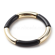 Acrylic Curved Tube Beaded Stretch Bracelet for Women, Black, Inner Diameter: 2-1/8 inch(5.3cm)(BJEW-JB08439-02)