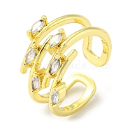 Real 18K Gold Plated Brass Micro Pave Clear Cubic Zirconia Open Cuff Rings, Horse Eye, US Size 8(18.1mm)(RJEW-G303-01C-G)