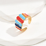Stainless Steel Open Cuff Rings, Colorful, Stripe, No Size(NZ0407-1)