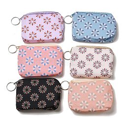 Flower Print Cotton Cloth Wallets with Alloy Zipper, Rectangle with Iron Ring, Mixed Color, 9x11x0.9cm(AJEW-B024-03B)