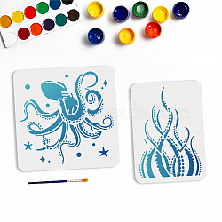 US 1 Set PET Hollow Out Drawing Painting Stencils, for DIY Scrapbook, Photo Album, with 1Pc Art Paint Brushes, Octopus, 210~300x297~300mm, 2pcs/set(DIY-MA0005-27)