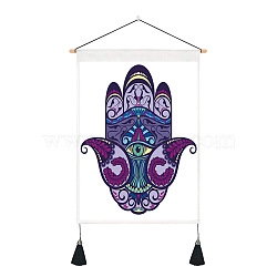 Polyester Hamsa Hand/Hand of Miriam with Evil Eye Pattern Wall Hanging Tapestry, for Bedroom Living Room Decoration, Rectangle, Colorful, 500x350mm(WG40508-03)