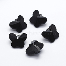 Transparent Glass Pendants, Faceted, Butterfly Charms, Black, 12x15x8mm, Hole: 1.5mm(GLAA-P037-02-15)