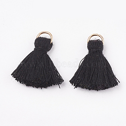 Polycotton(Polyester Cotton) Tassel Pendant Decorations, with Iron Findings, Light Gold, Black, 20~30x7~8mm, Hole: 5mm(X-FIND-S280-01)