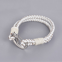 304 Stainless Steel Leather Multi-stand Bracelets, with Key Clasps, White, 215~220x5mm(BJEW-N269-26A)
