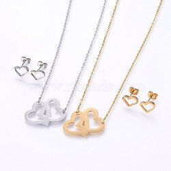 304 Stainless Steel Jewelry Sets, Stud Earrings and Pendant Necklaces, Heart, Mixed Color, Necklace: 18.9 inch(48cm), Stud Earrings: 8x10x1.2mm, Pin: 0.8mm(SJEW-O090-17)