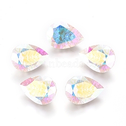 Glass Rhinestone Cabochons, Pointed Back Plated, Faceted, Teardrop, Crystal AB, 14x10x7mm(X-RGLA-G015-A02-001AB)